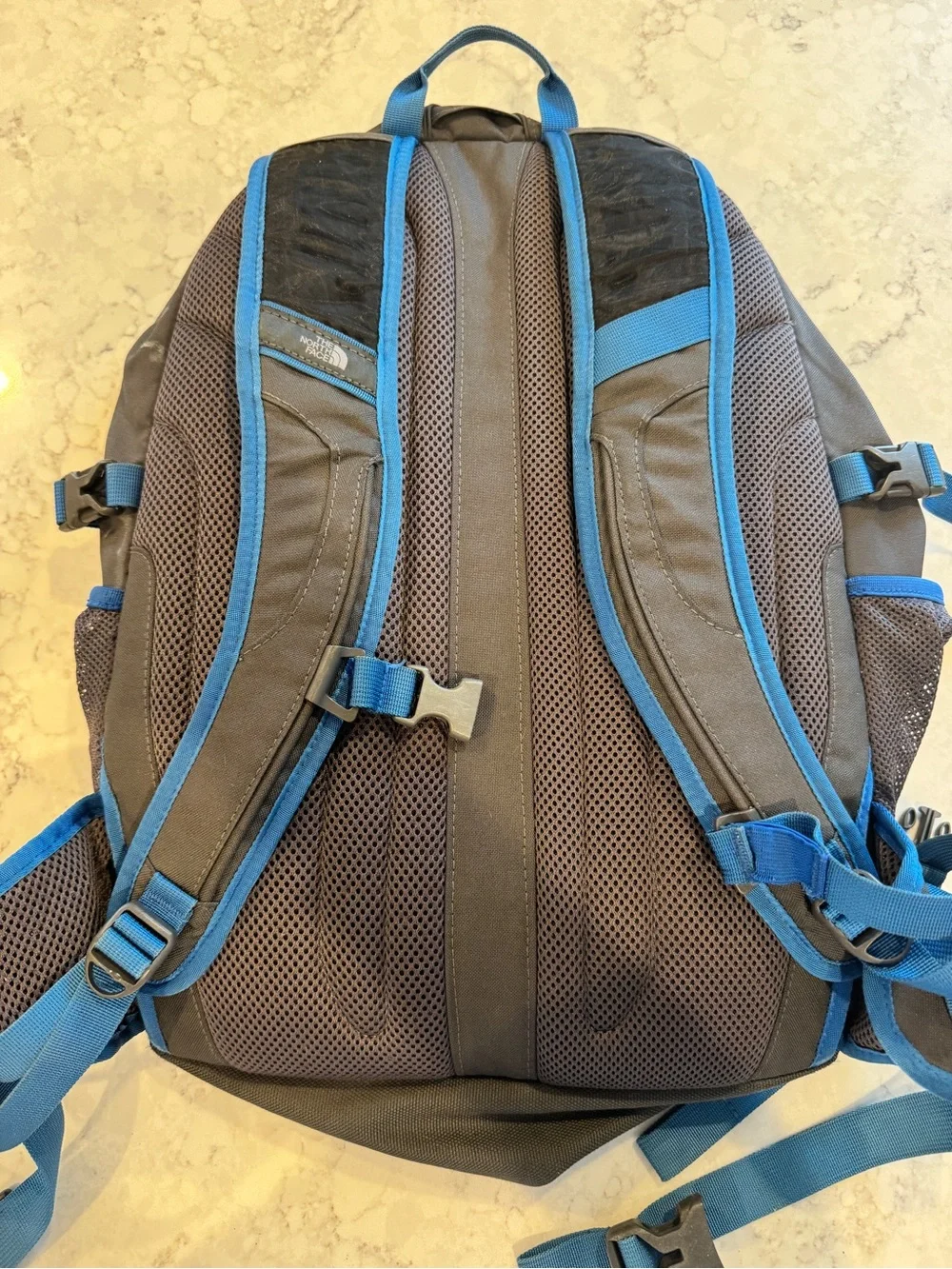 The North Face Rainer Backpack Gray Blue Hiking Laptop Travel School Book Bag